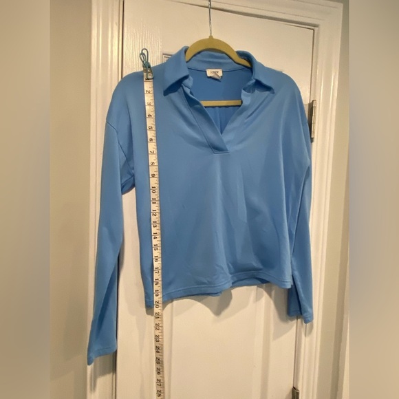 J. Crew Size XS Robin Egg Blue Long Sleeve V Neck Pullover Collared Top - Picture 4 of 10